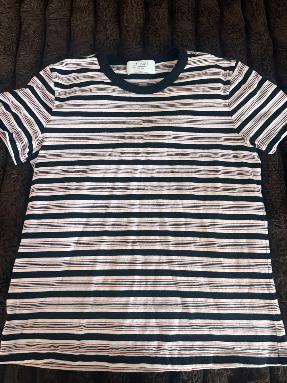 La Ligne Navy, White & Red Striped Short Sleeve Tee